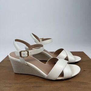 New Womens Cole Haan Renata Ivory Leather Strappy Wedge Sandals Size 9.5 B NIB
